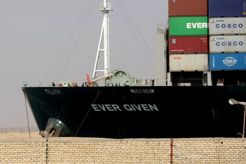 Ever Given container ship under way for departure from Suez Canal